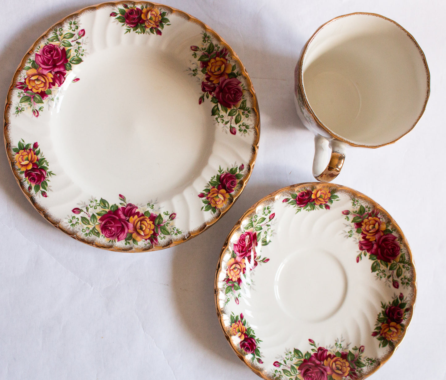 Aynsley & Co. Staffordshire China Country Roses Pattern Teacup Trio