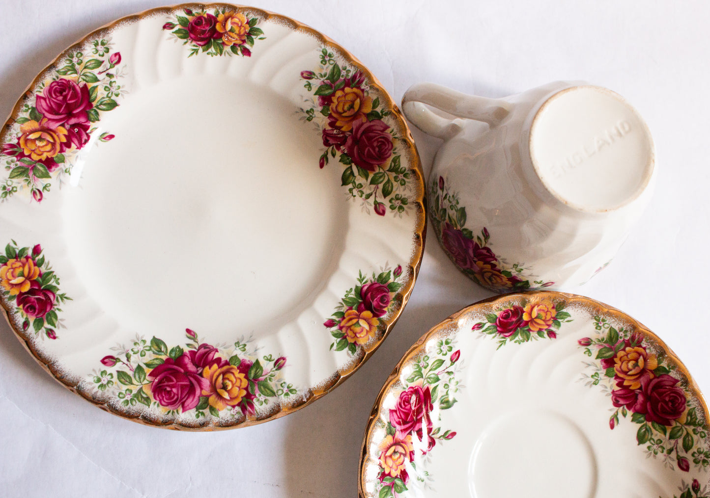 Aynsley & Co. Staffordshire China Country Roses Pattern Teacup Trio