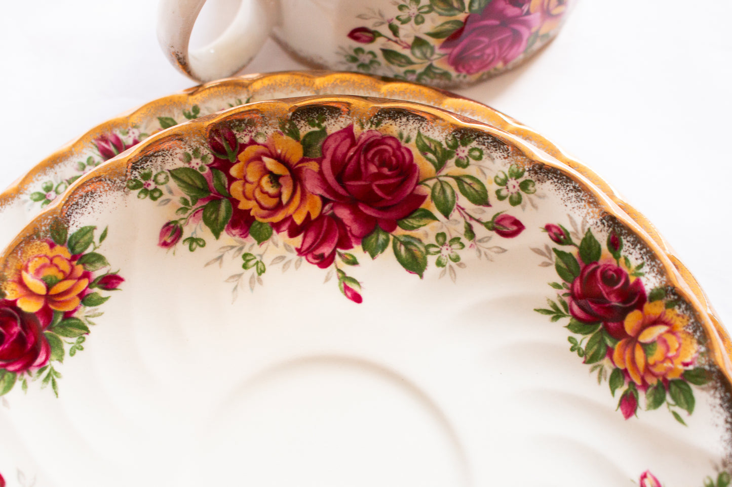 Aynsley & Co. Staffordshire China Country Roses Pattern Teacup Trio