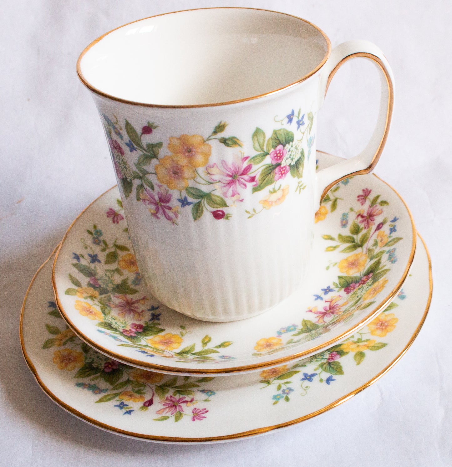 Colclough Bone China Floral Pattern Teacup Trio