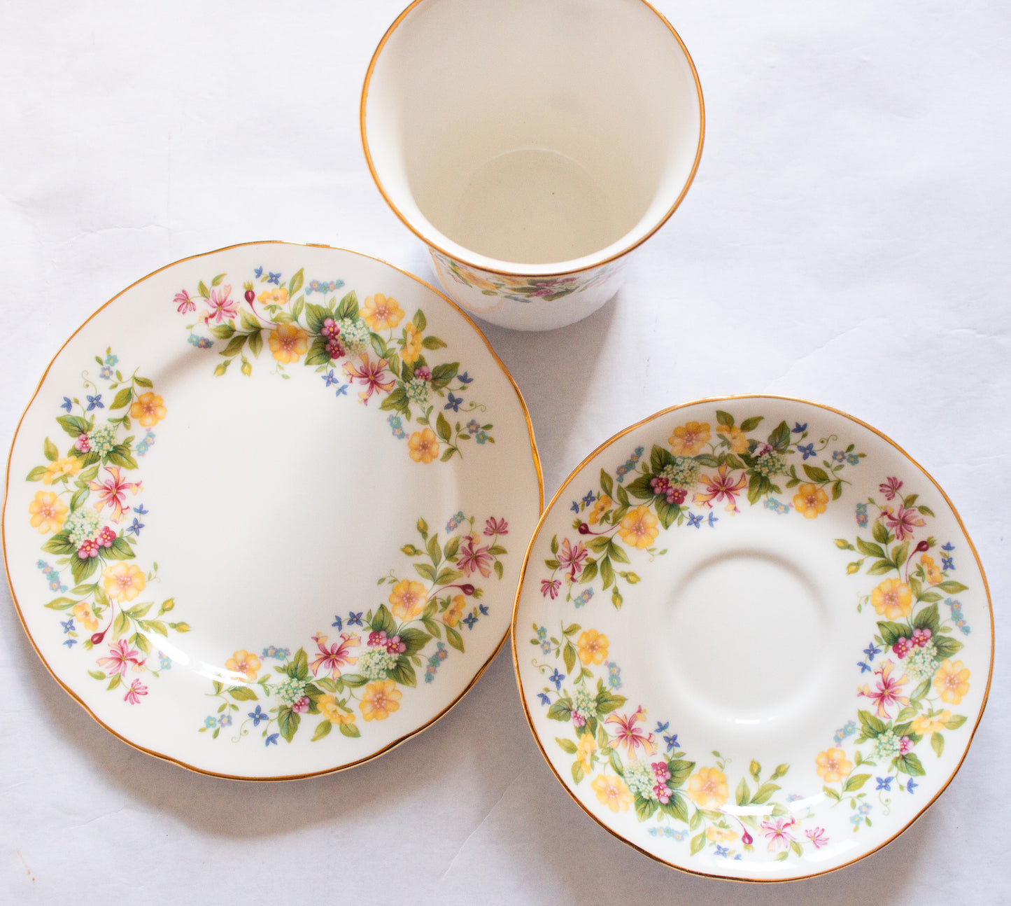 Colclough Bone China Floral Pattern Teacup Trio
