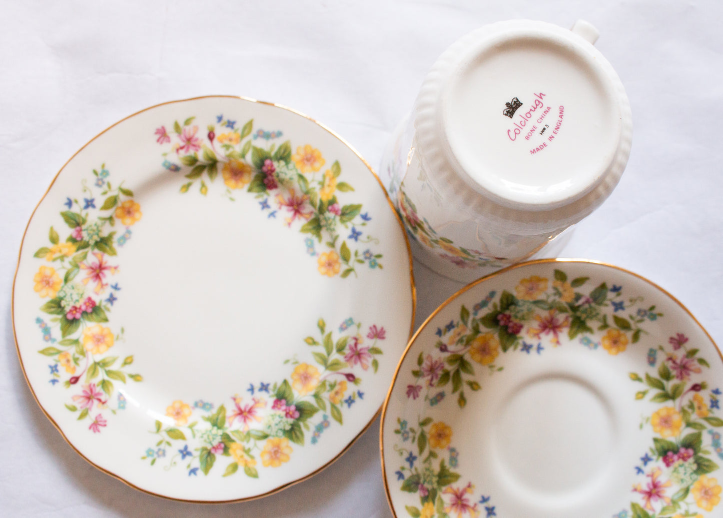 Colclough Bone China Floral Pattern Teacup Trio