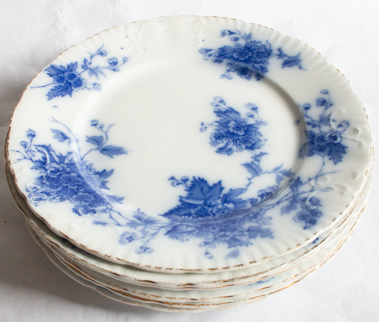 Middleport Pottery 'May' Pattern Flow Blue and White Transferware 8" Plates (6)