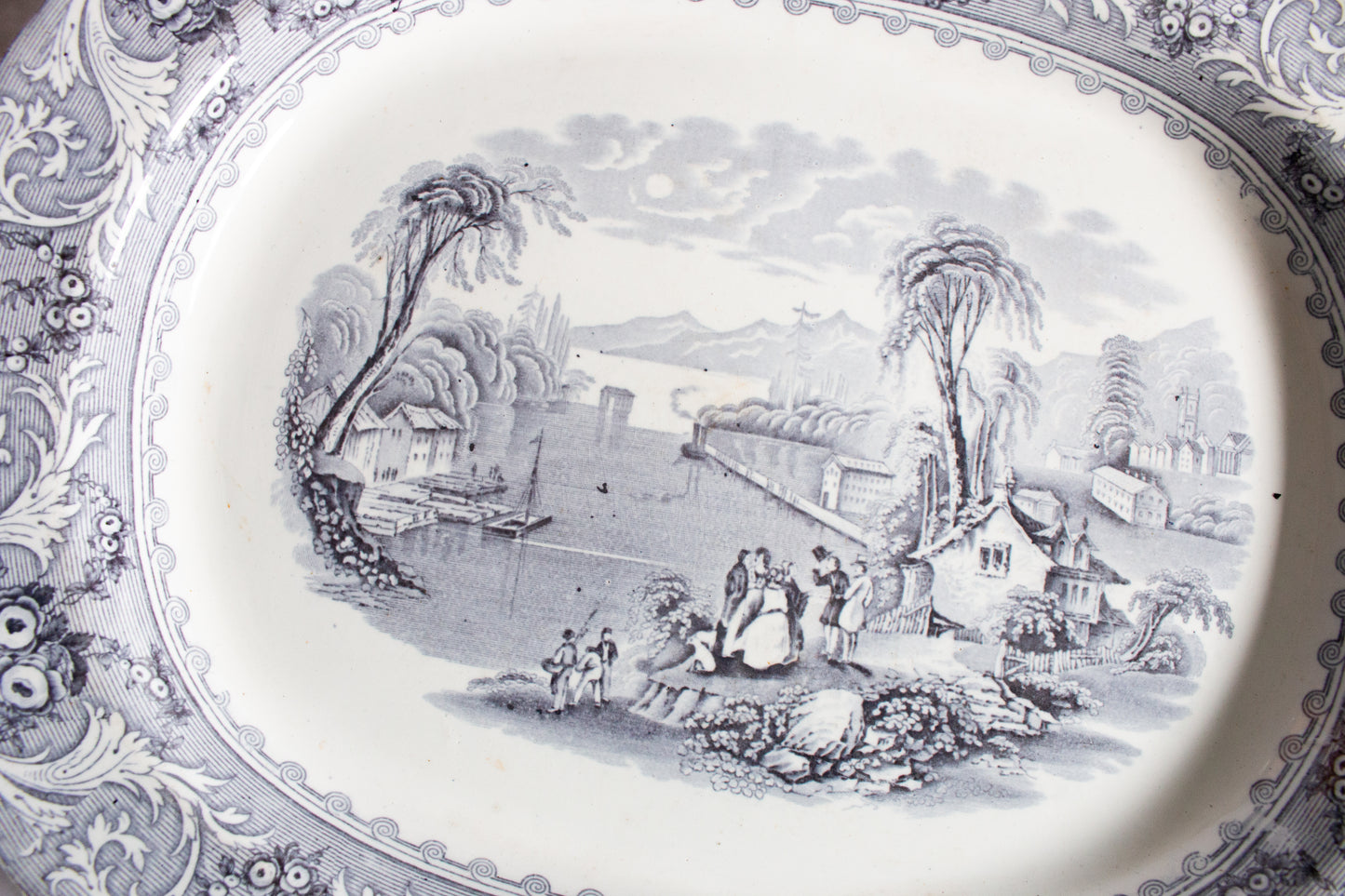 Ashworth 'Lake' Pattern Black and White Ironstone Transferware Serving Platter