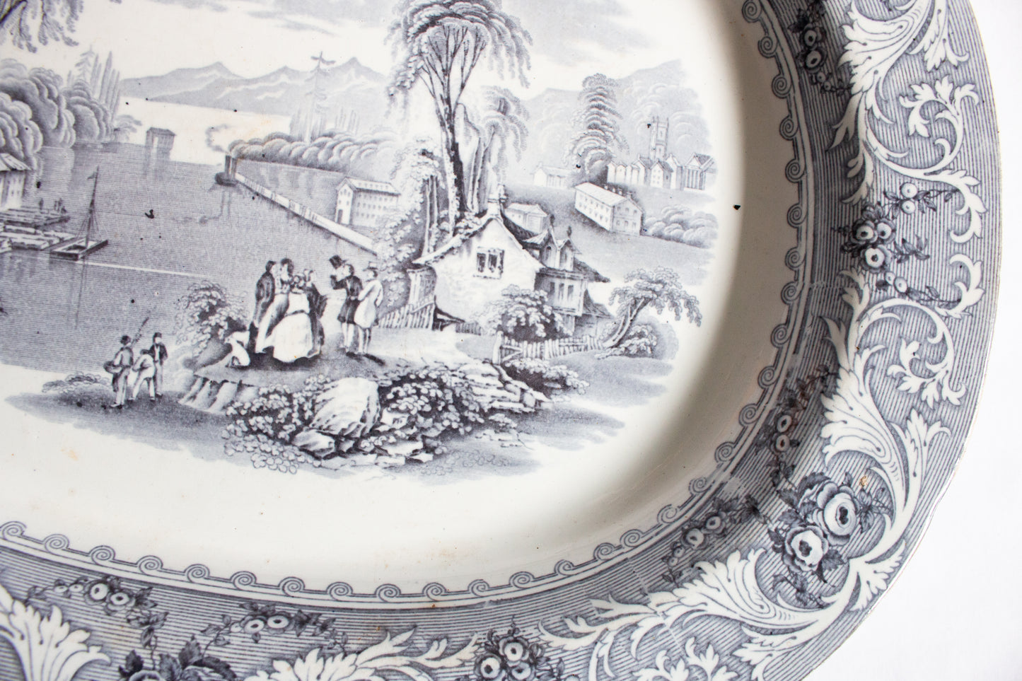 Ashworth 'Lake' Pattern Black and White Ironstone Transferware Serving Platter