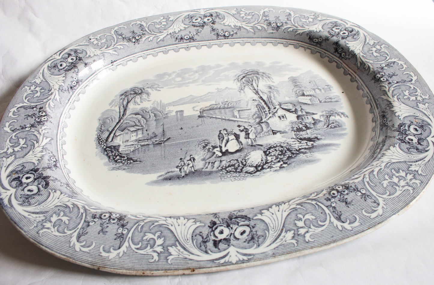 Ashworth 'Lake' Pattern Black and White Ironstone Transferware Serving Platter
