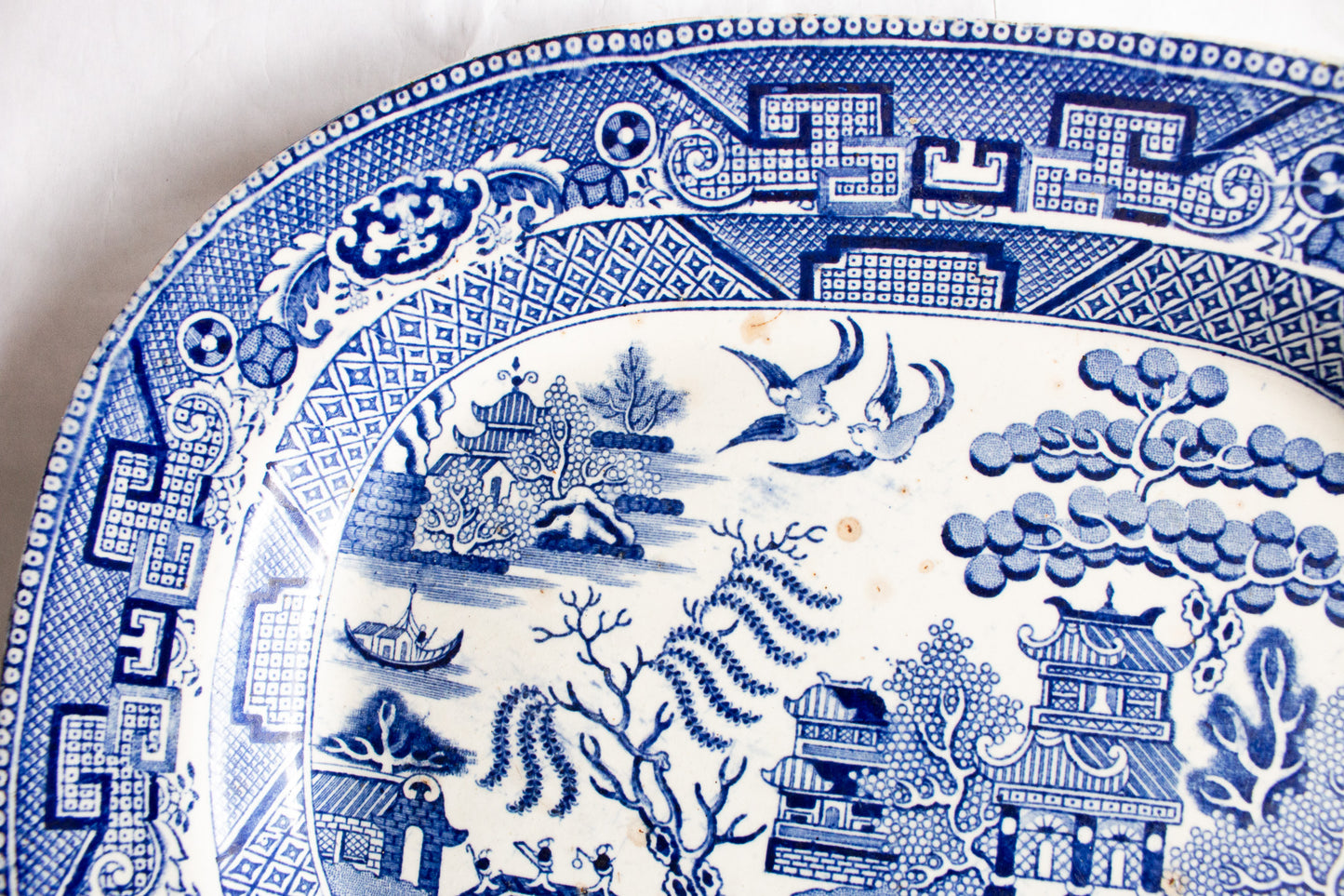 Antique 'Willow' Pattern Blue and White Transferware Small Serving Platter