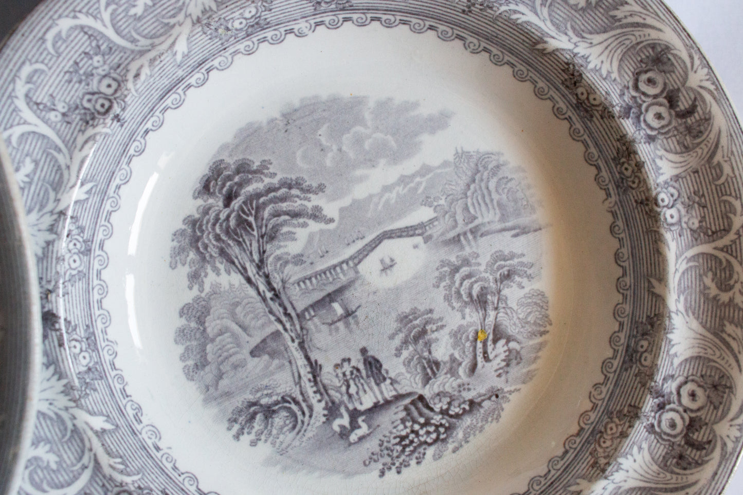 Ashworth 'Lake' Pattern Black and White Ironstone 10.25" Rimmed Plates or Bowls (4)