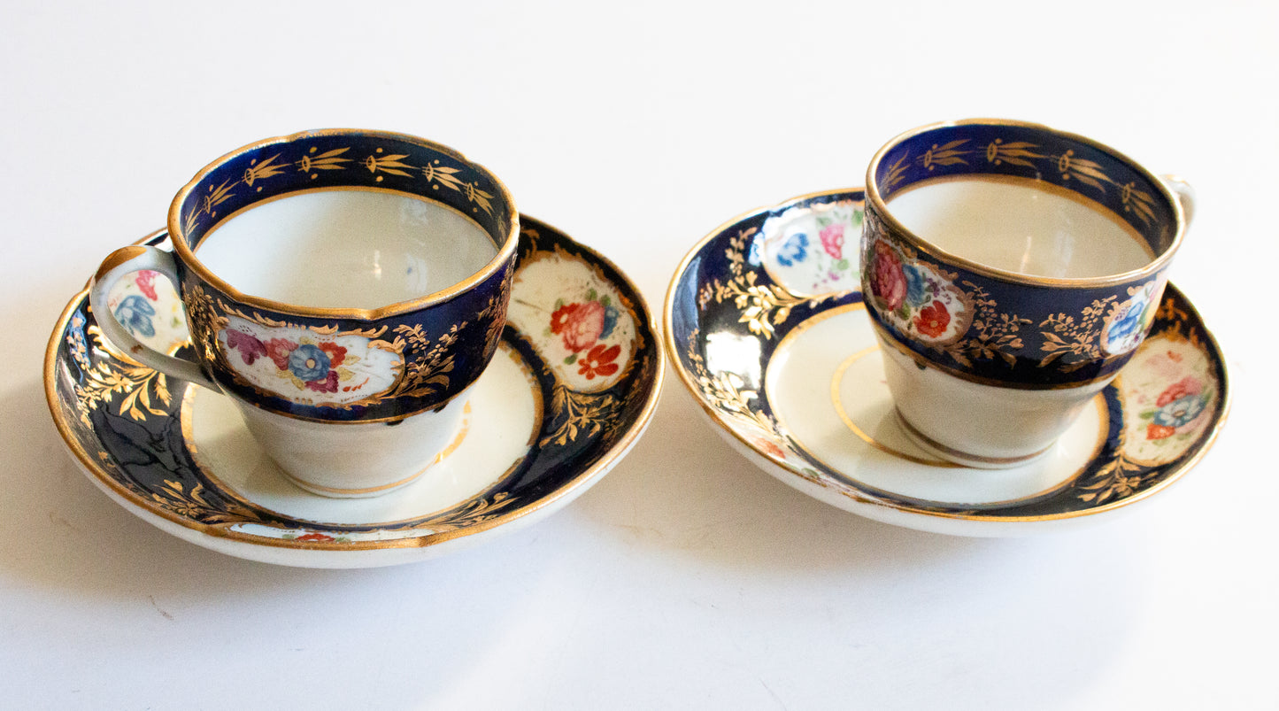 Vintage Imari Colours China Teacups with Floral and Gilt Detail (2)