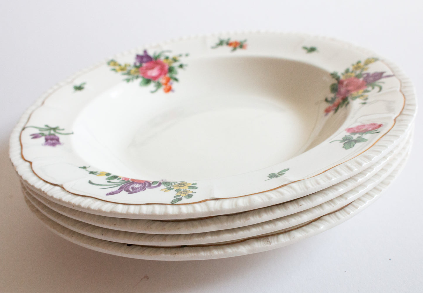 Putney & Co. Bristol Rimmed Bowls or Plates with Floral Detail (4)