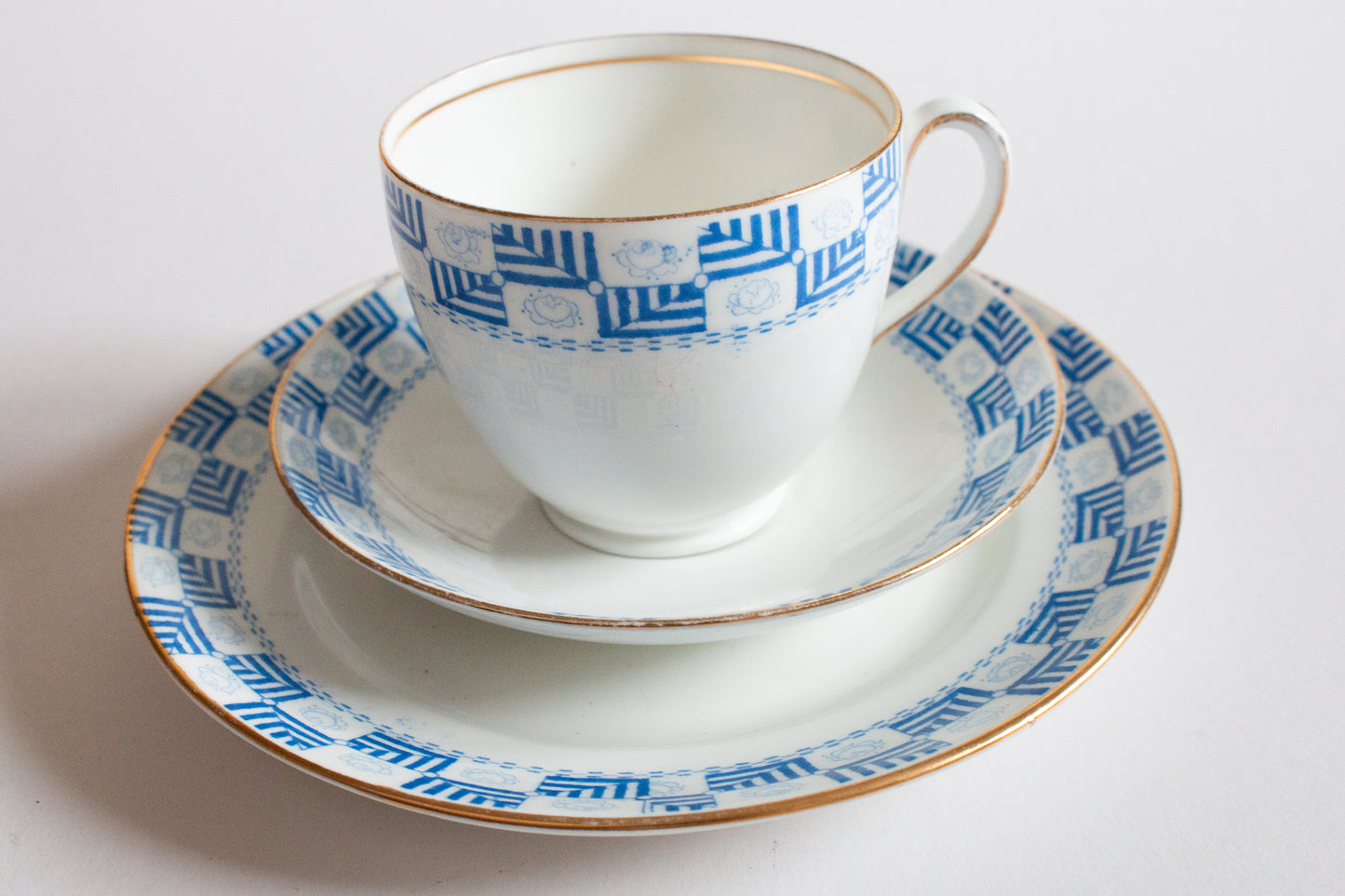 J.H.C. & Co. Wellington China Blue and White Teacup Trio