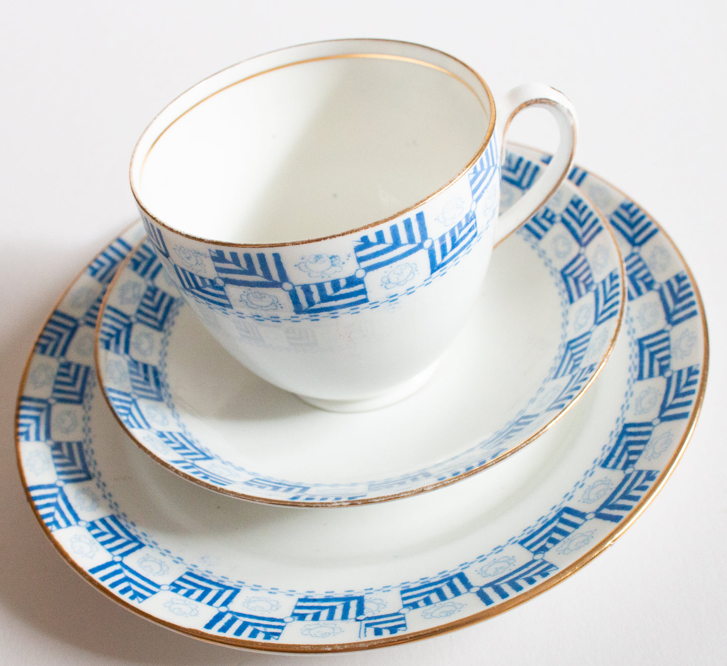 J.H.C. & Co. Wellington China Blue and White Teacup Trio