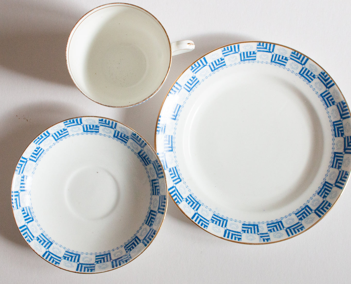 J.H.C. & Co. Wellington China Blue and White Teacup Trio