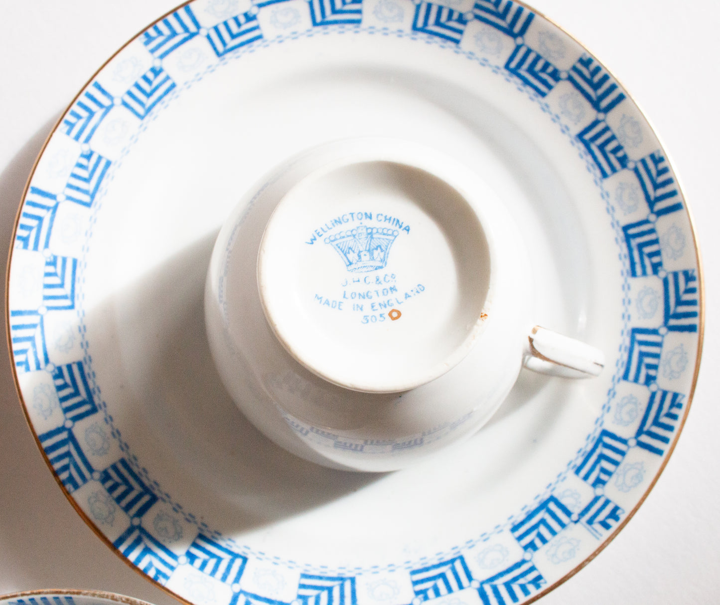 J.H.C. & Co. Wellington China Blue and White Teacup Trio
