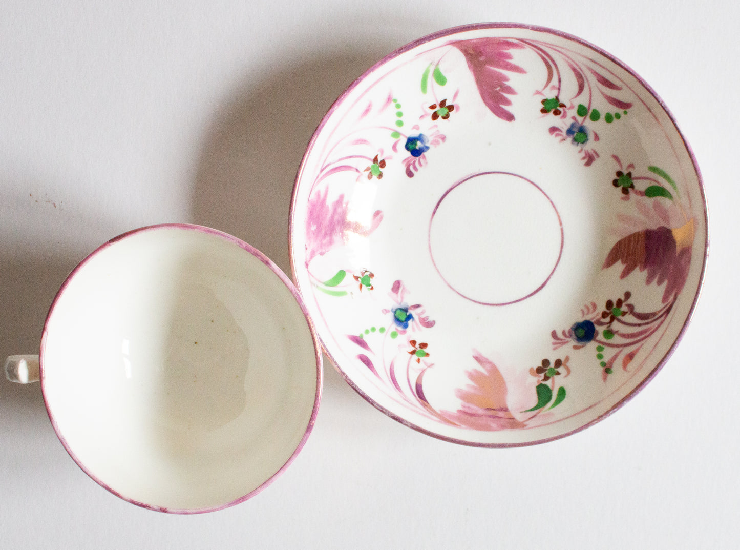 Antique Pink Lustre Teacup and Saucer