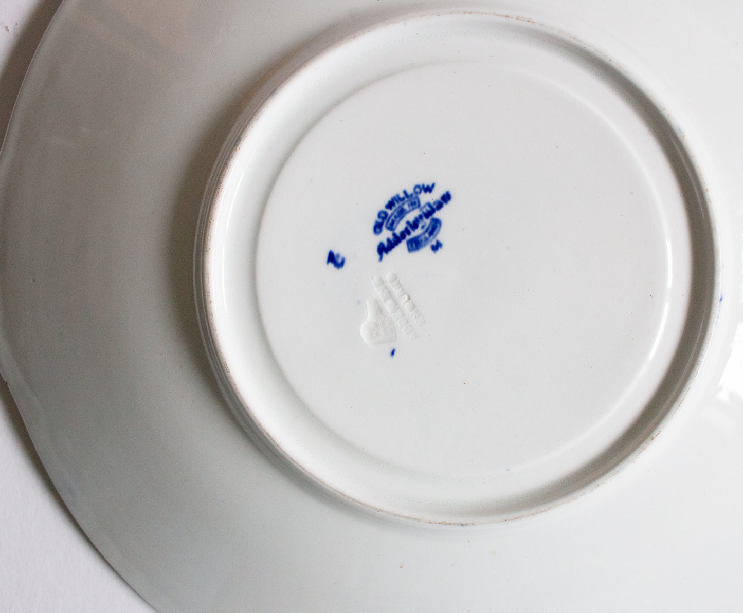 Adderley Ware 'Willow' Pattern Blue and White Transferware 10" Serving Plate with Moulded Handles