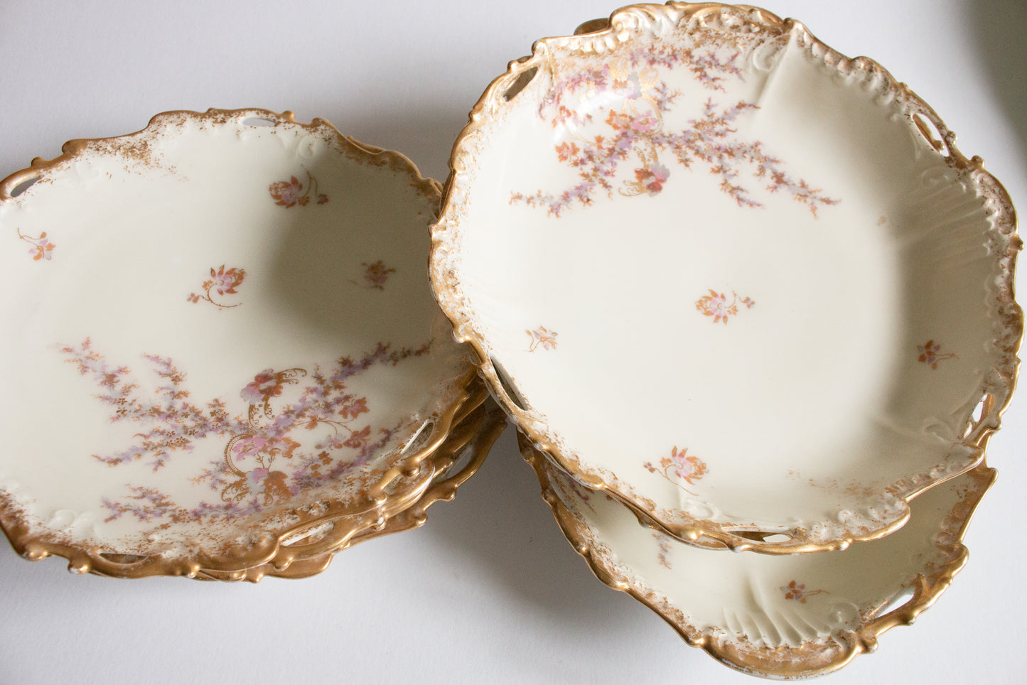 Limoges Floral and Gilt Dessert Set