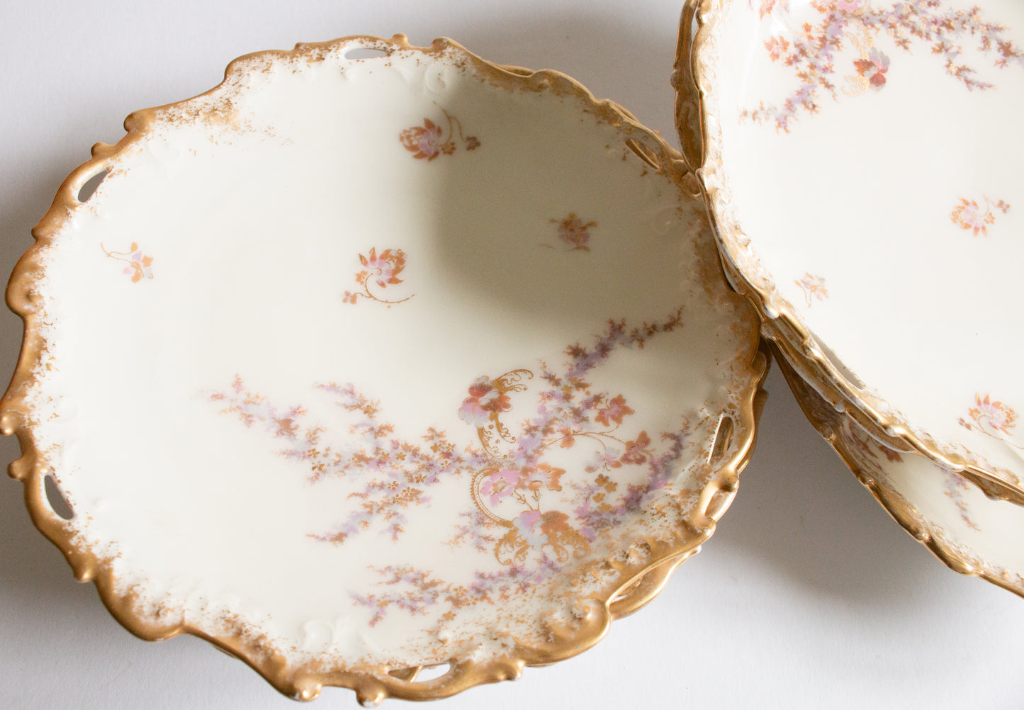 Limoges Floral and Gilt Dessert Set