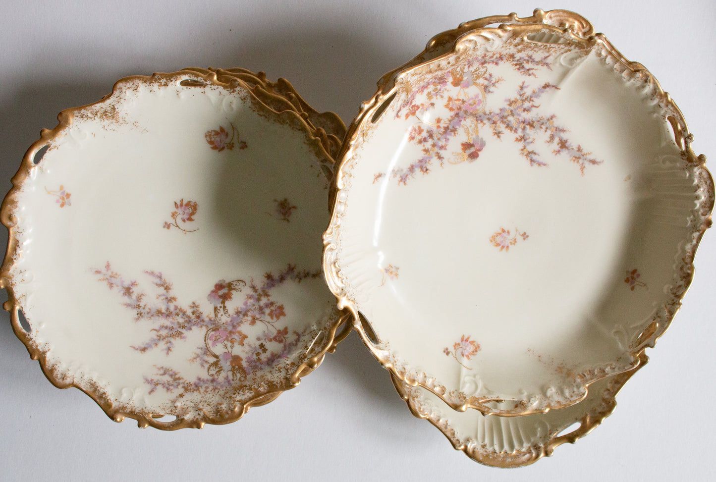 Limoges Floral and Gilt Dessert Set