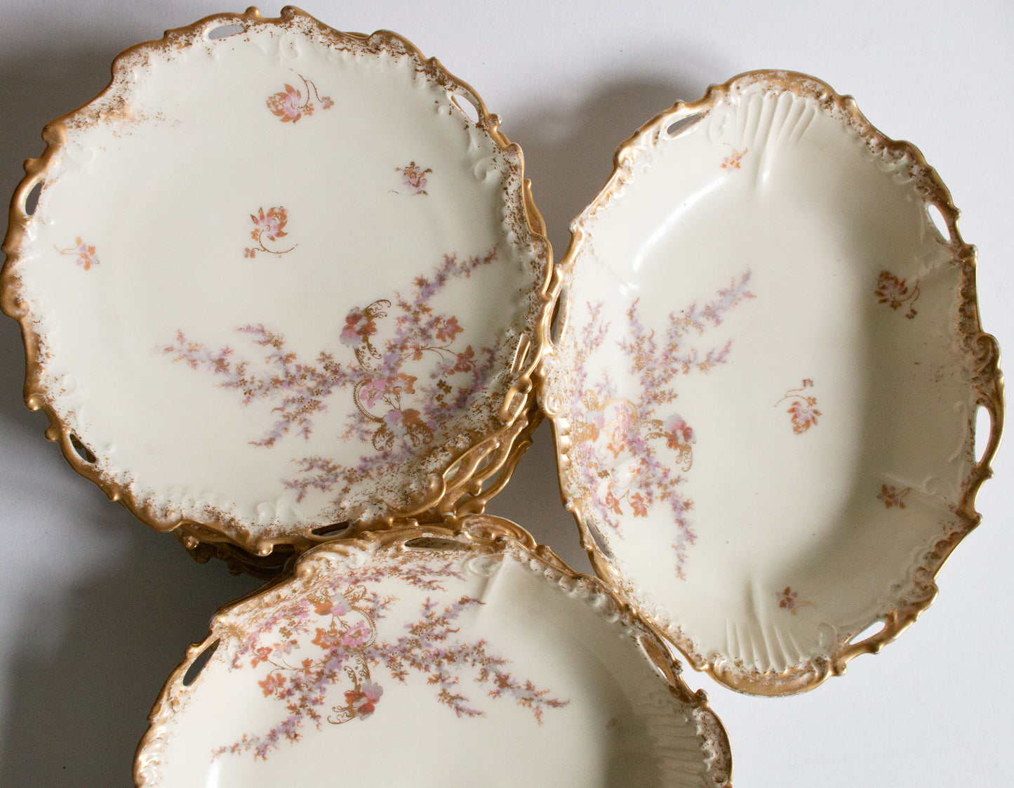 Limoges Floral and Gilt Dessert Set