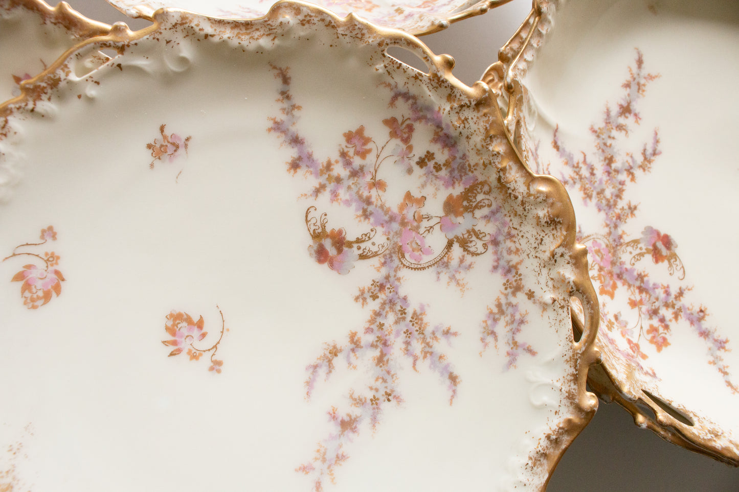 Limoges Floral and Gilt Dessert Set
