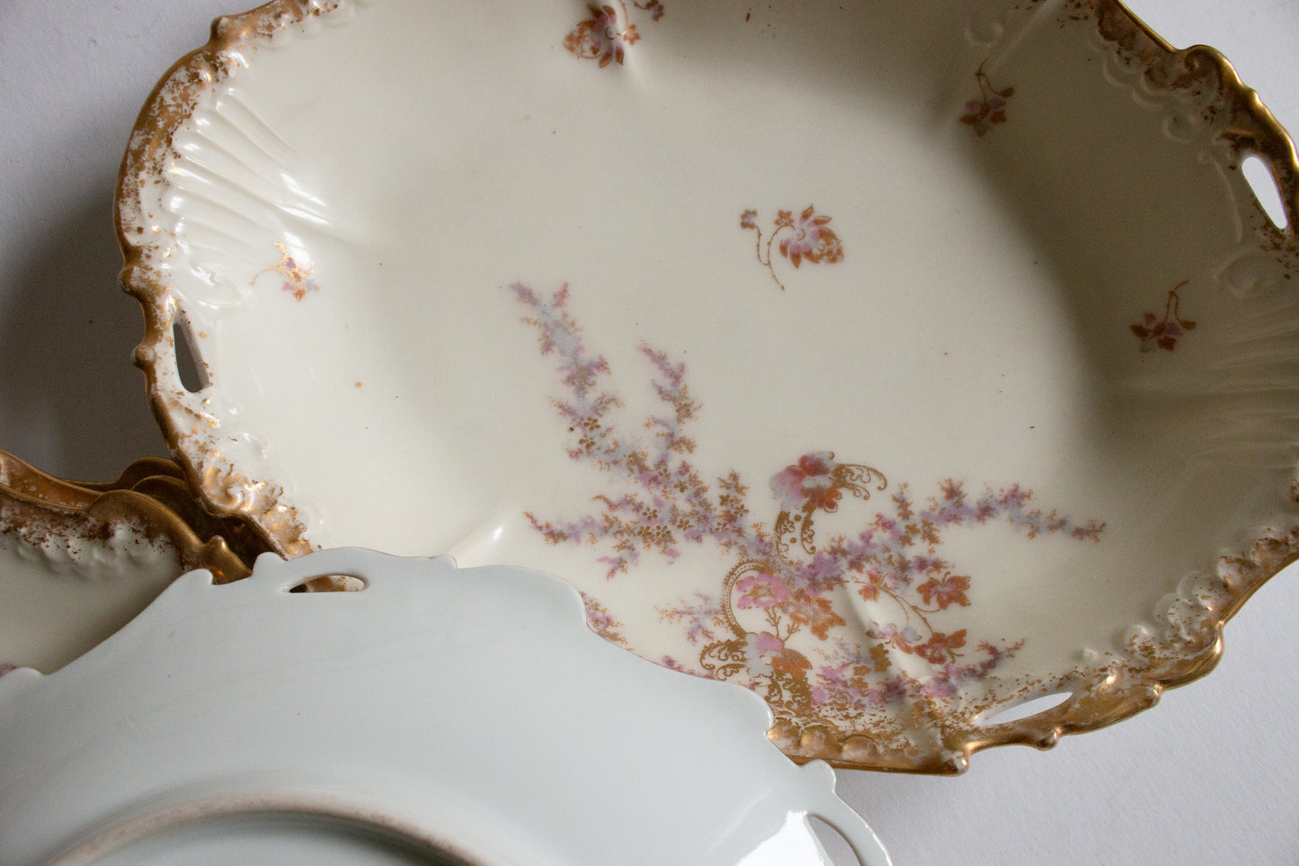 Limoges Floral and Gilt Dessert Set