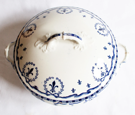 Blue and White Lidded Serving Tureen or Serving Dish