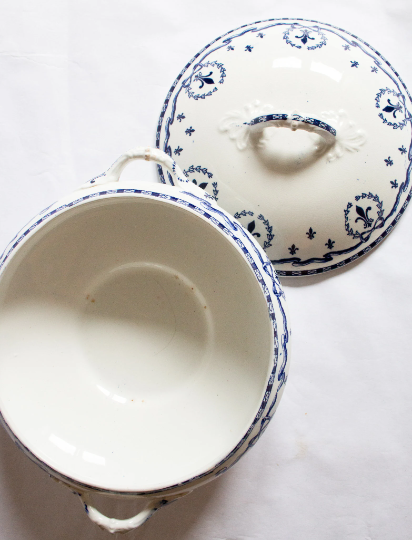 Blue and White Lidded Serving Tureen or Serving Dish
