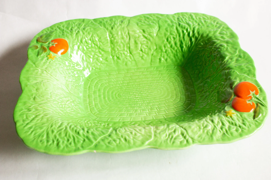 Vintage Crown Devon Green Majolica Leaf Tomato Rectangular Serving Dish