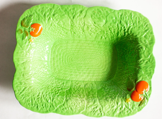 Vintage Crown Devon Green Majolica Leaf Tomato Rectangular Serving Dish