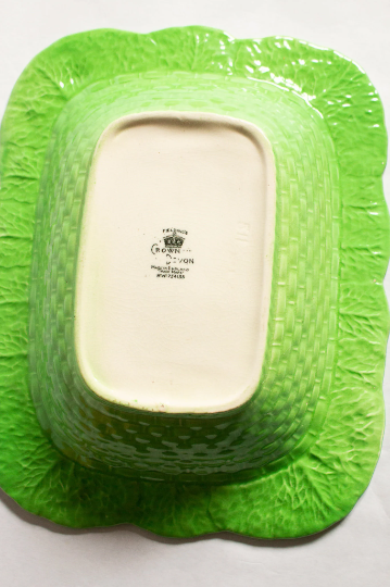 Vintage Crown Devon Green Majolica Leaf Tomato Rectangular Serving Dish