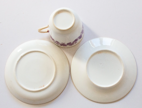 Vintage Purple Floral China Teacup Trio with Gilt Detail