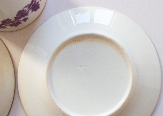 Vintage Purple Floral China Teacup Trio with Gilt Detail