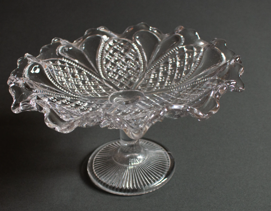 Vintage Moulded Glass Comport or Cake Stand with Fluted Edge
