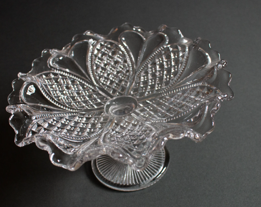 Vintage Moulded Glass Comport or Cake Stand with Fluted Edge