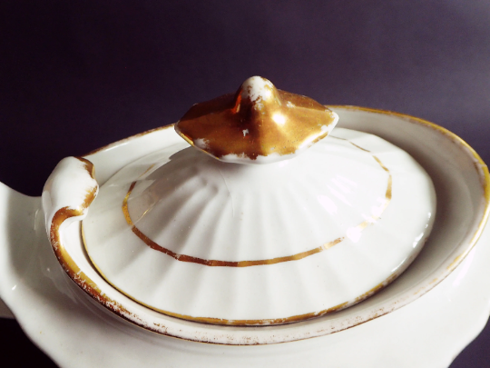 Antique White and Gold Teapot