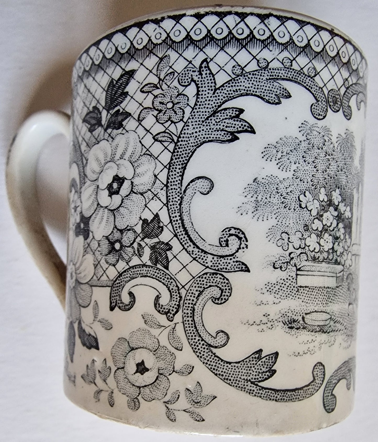 Antique H. Boulenger & Cie French Pearlware Pottery Child's Mug with Nursery Game Detail