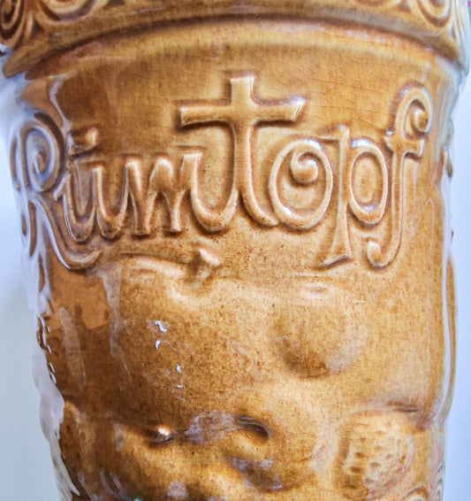 Large Glazed Earthernware West German Rumtopf Jar and Lid