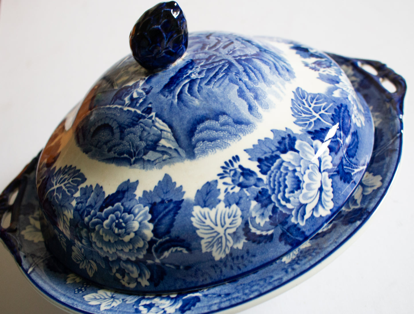 Enoch Wood's Woods Ware 'English Scenery' Patter Blue and White Transferware Lidded Serving Tureen