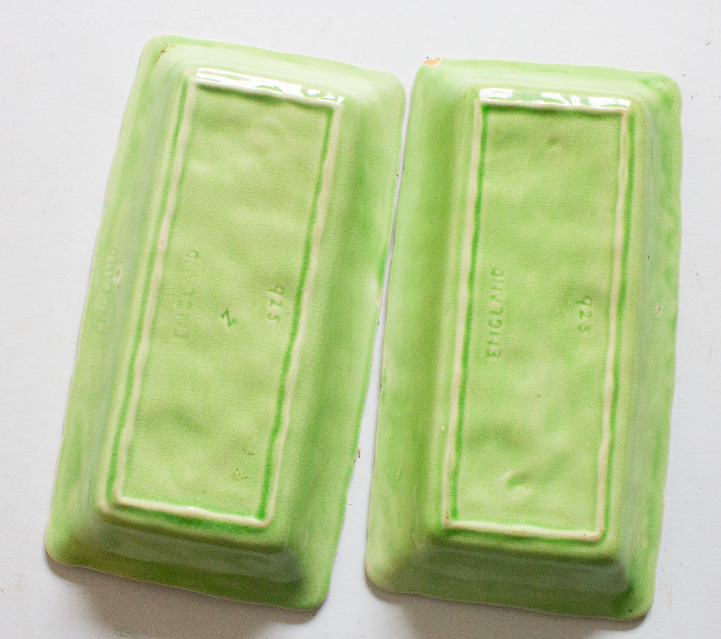 Vintage Majolica Basket Weave Rectangular Dishes (2)