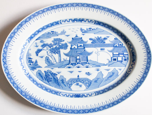 Large 'Willow' Pattern Blue and White Transferware Serving Plate
