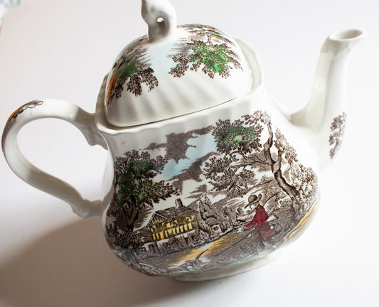 Myott 'The Hunter' Pattern Large Brown and White Transferware Teapot
