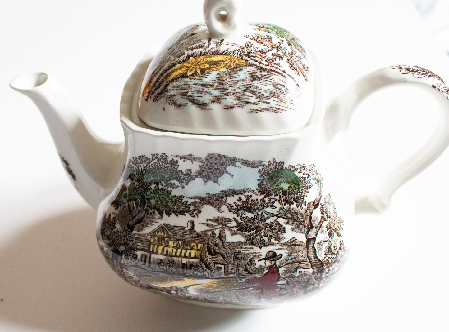 Myott 'The Hunter' Pattern Large Brown and White Transferware Teapot