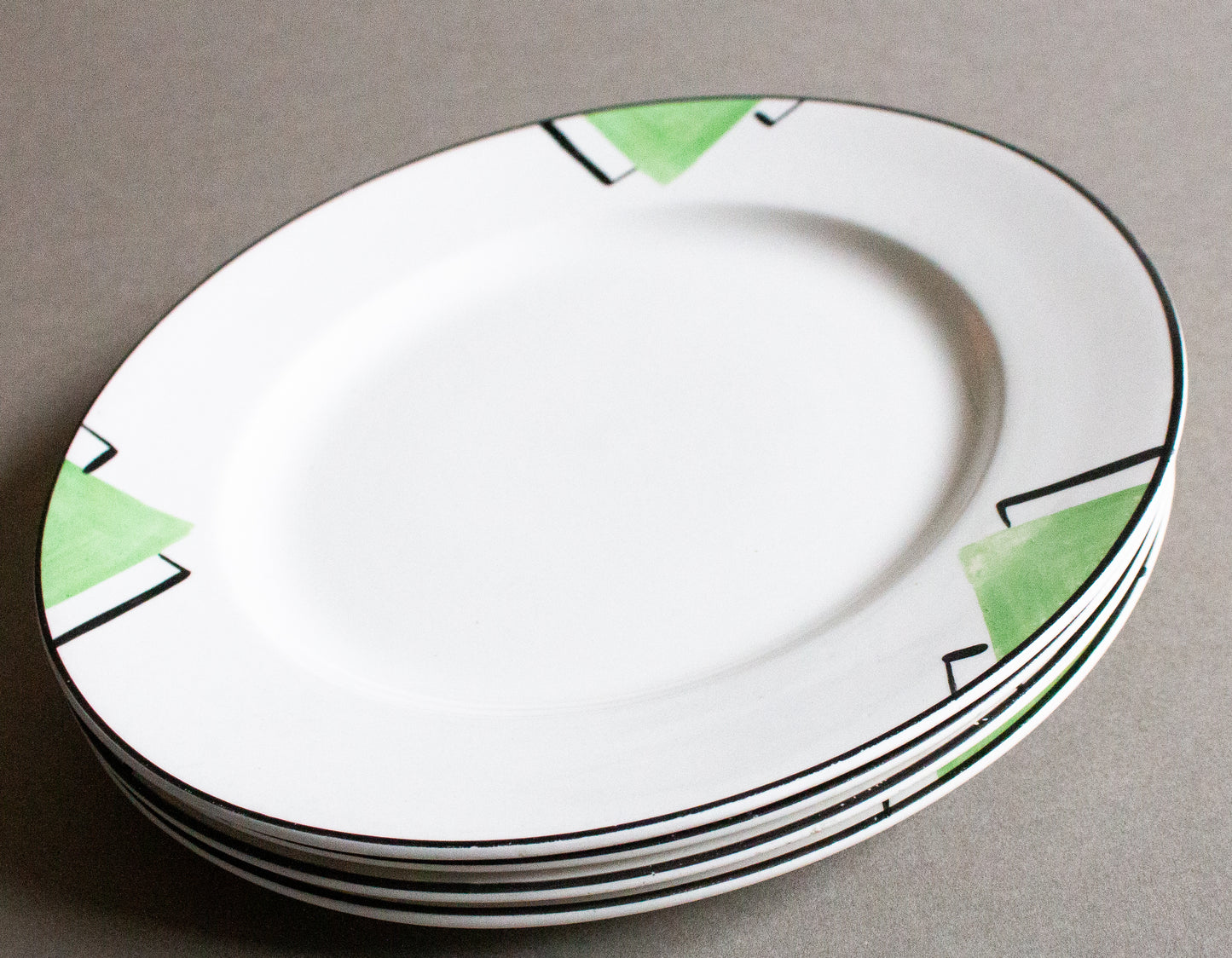 Vintage Art Deco Style Green and Black 7.75" Plates (4)