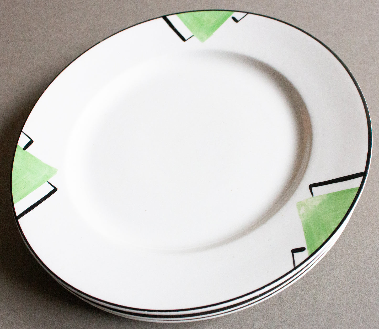Vintage Art Deco Style Green and Black 7.75" Plates (4)