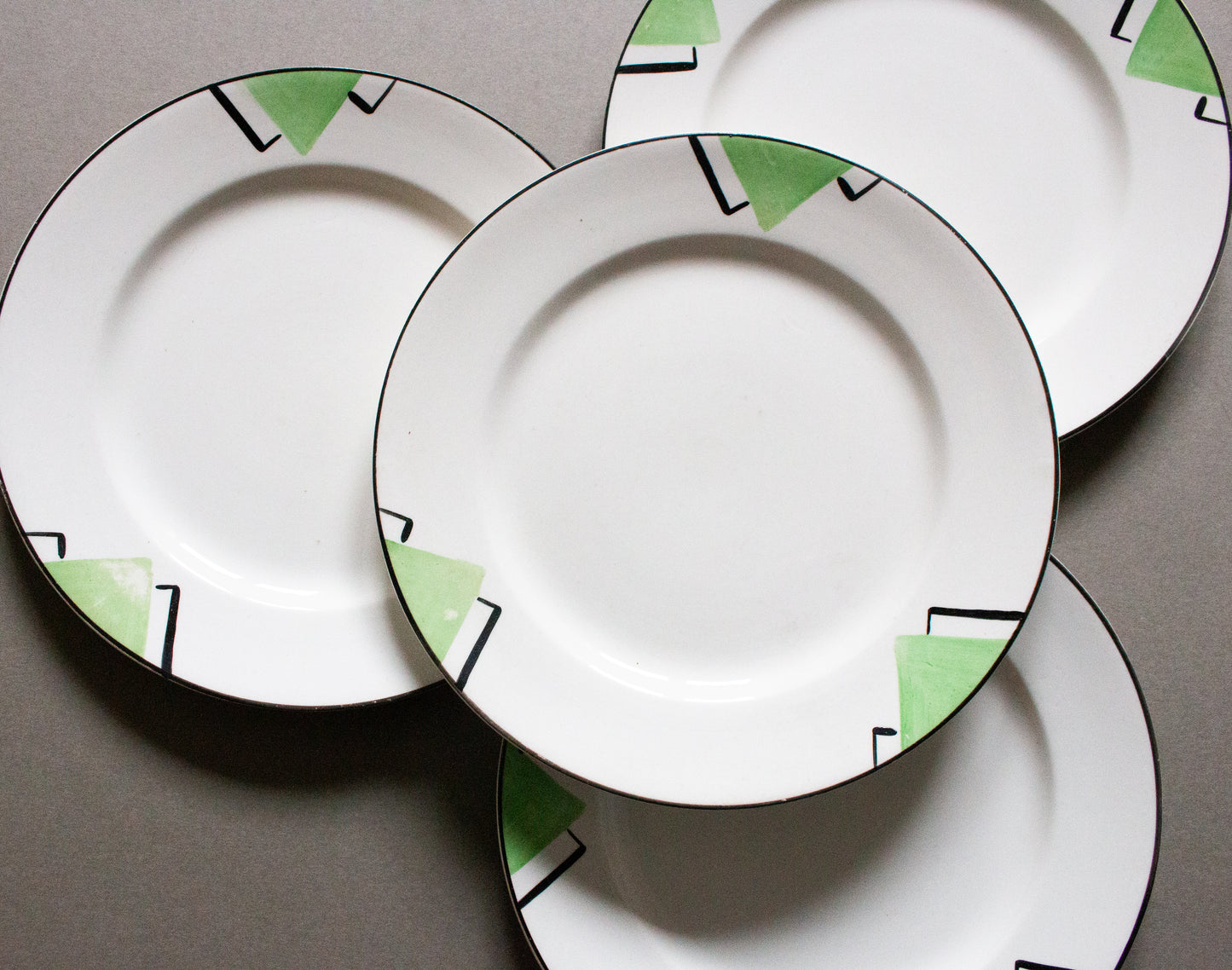 Vintage Art Deco Style Green and Black 7.75" Plates (4)