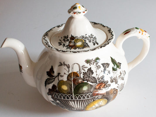 Masons Ironstone 'Fruit Basket' Pattern Brown and White Transferware Teapot