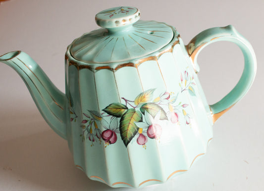 Vintage Sadler China Jade Green Teapot with Floral Detail