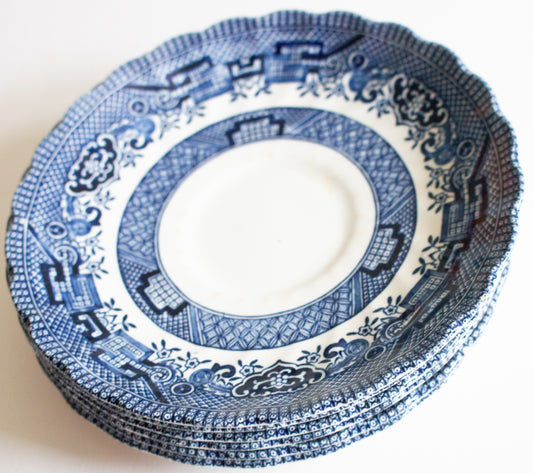 Royal Wessex 'Willow' Pattern Fluted Blue and White Transferware 5.5" Saucers (6)