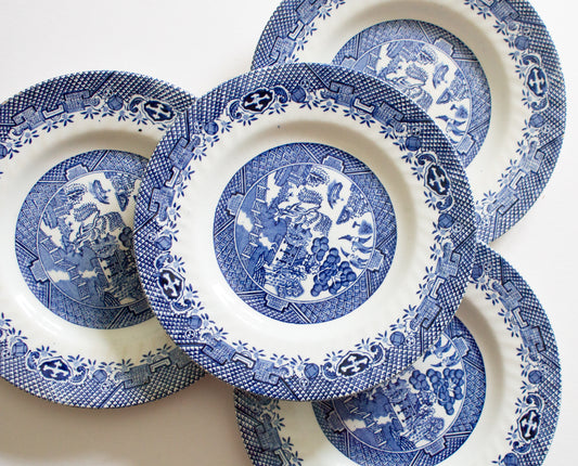 Barratts of Staffordshire 'Willow' Pattern Blue and White Transferware 7" Side Plates (4)